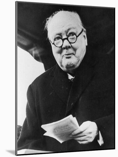 Winston Churchill British Prime Minister in Later Life Reading a Letter-null-Mounted Photographic Print