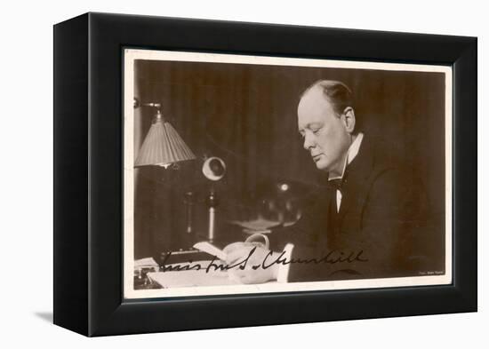 Winston Churchill British Statesman and Author Reading Correspondence at His Desk in 1933-null-Framed Stretched Canvas