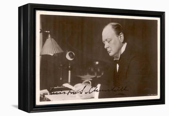 Winston Churchill British Statesman and Author Reading Correspondence at His Desk in 1933-null-Framed Stretched Canvas