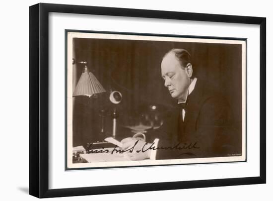 Winston Churchill British Statesman and Author Reading Correspondence at His Desk in 1933-null-Framed Art Print