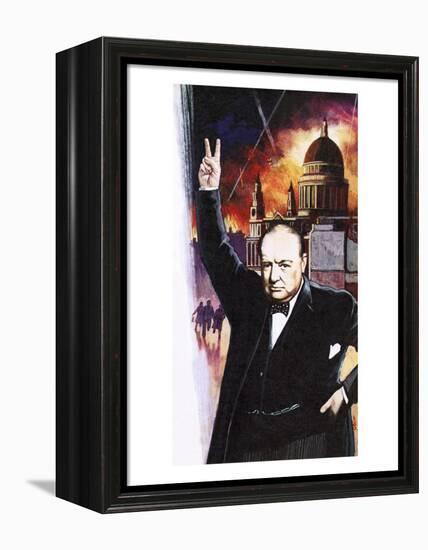 Winston Churchill During the Blitz-English School-Framed Premier Image Canvas