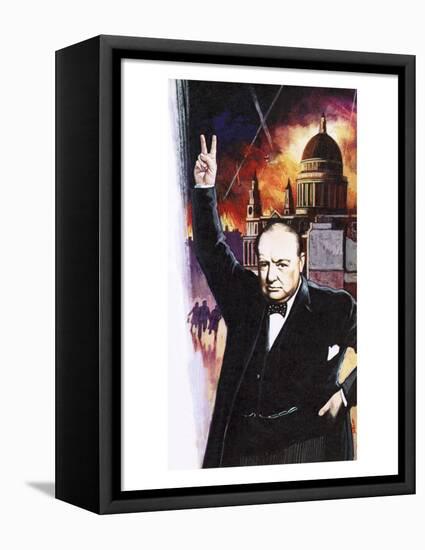 Winston Churchill During the Blitz-English School-Framed Premier Image Canvas