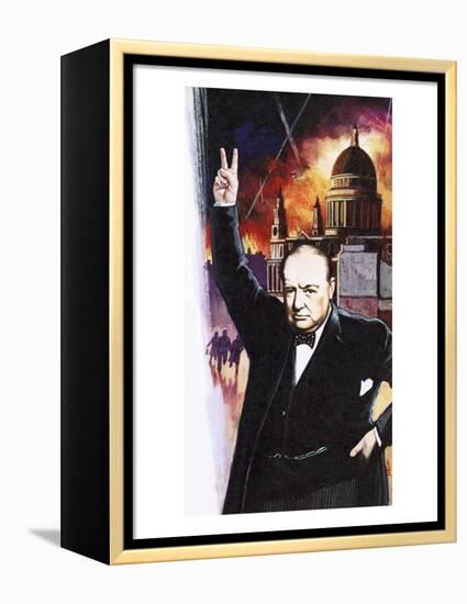 Winston Churchill During the Blitz-English School-Framed Premier Image Canvas