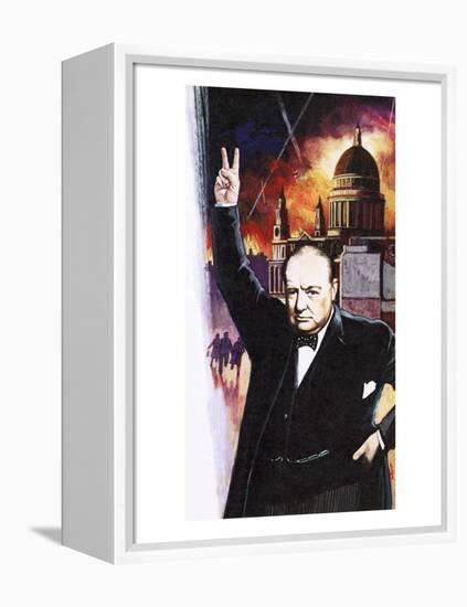 Winston Churchill During the Blitz-English School-Framed Premier Image Canvas