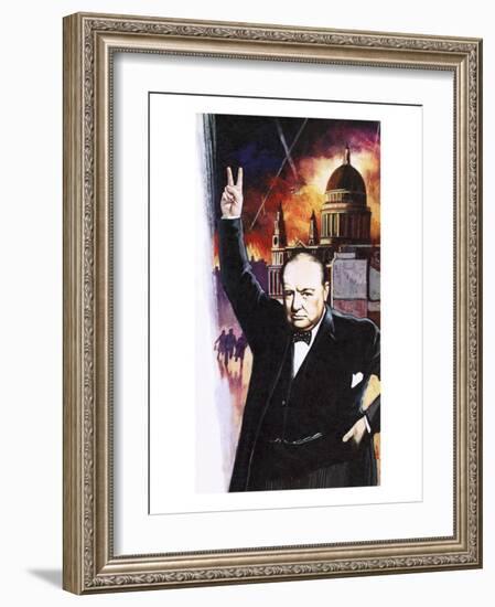 Winston Churchill During the Blitz-English School-Framed Giclee Print