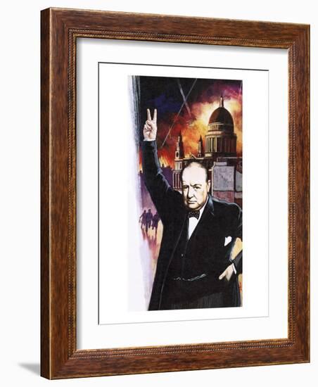 Winston Churchill During the Blitz-English School-Framed Giclee Print