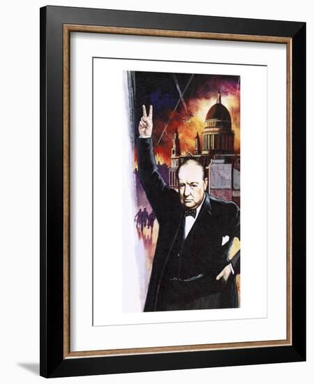 Winston Churchill During the Blitz-English School-Framed Giclee Print