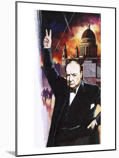 Winston Churchill During the Blitz-English School-Mounted Giclee Print