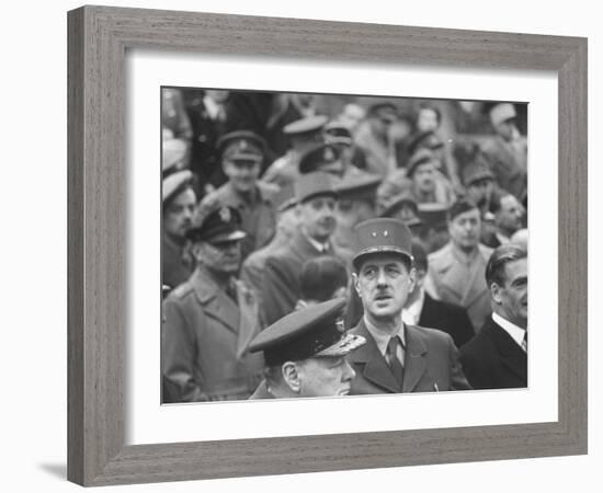 Winston Churchill, General Charles De Gaulle and Anthony Eden Attending Armistice Day Celebrations-null-Framed Photographic Print