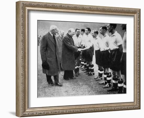 Winston Churchill Greets the England Football Team, Wembley, London, October 1941-null-Framed Giclee Print