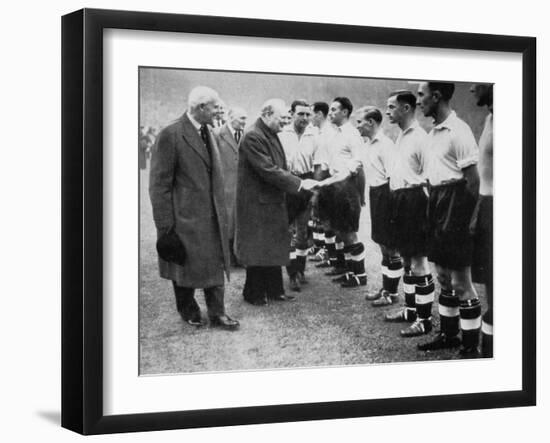 Winston Churchill Greets the England Football Team, Wembley, London, October 1941-null-Framed Giclee Print