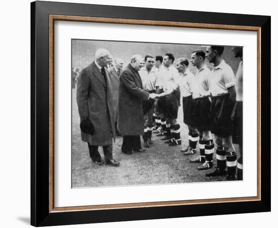 Winston Churchill Greets the England Football Team, Wembley, London, October 1941-null-Framed Giclee Print