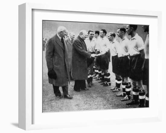 Winston Churchill Greets the England Football Team, Wembley, London, October 1941-null-Framed Giclee Print