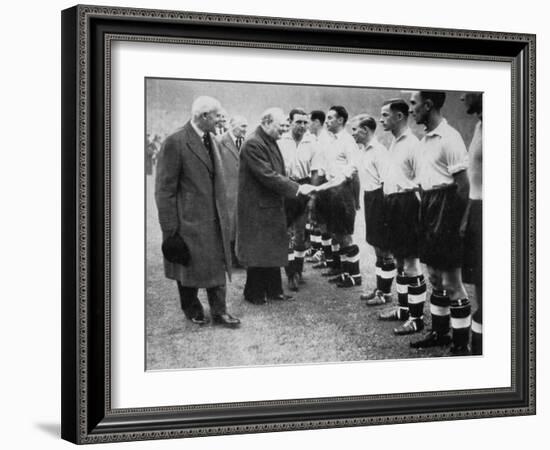 Winston Churchill Greets the England Football Team, Wembley, London, October 1941-null-Framed Giclee Print