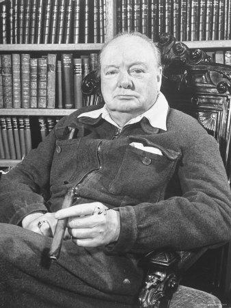 Winston Churchill Holding Cigar, Seated in Study at Chartwell Wearing  Zippered Jumpsuit' Premium Photographic Print - William Sumits | Art.com