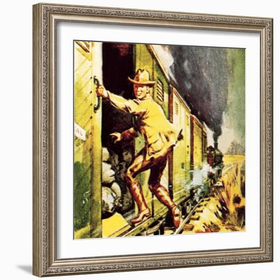 Winston Churchill Jumping from a Train During the Boer War-McConnell-Framed Giclee Print