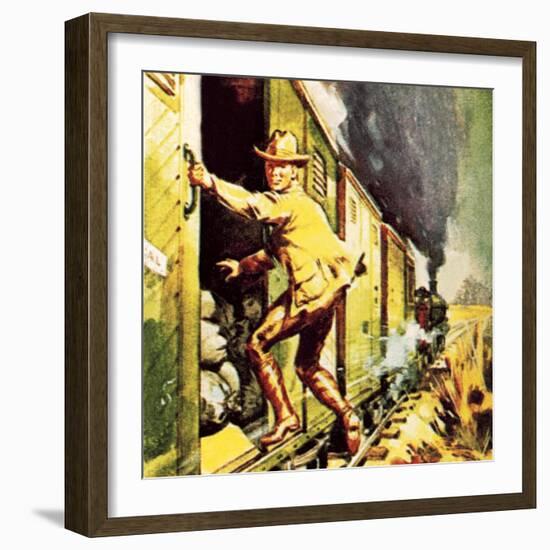 Winston Churchill Jumping from a Train During the Boer War-McConnell-Framed Giclee Print