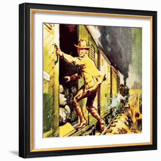 Winston Churchill Jumping from a Train During the Boer War-McConnell-Framed Giclee Print