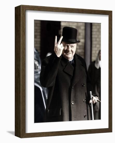 Winston Churchill Making His Famous V for Victory Sign, 1942-null-Framed Photographic Print