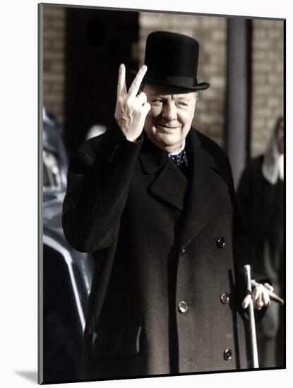 Winston Churchill Making His Famous V for Victory Sign, 1942-null-Mounted Photographic Print