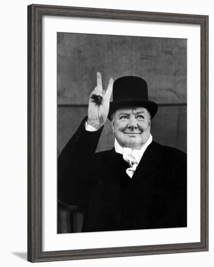 Winston Churchill Making "V" for Victory Sign-Alfred Eisenstaedt-Framed Premium Photographic Print