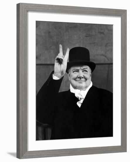 Winston Churchill Making "V" for Victory Sign-Alfred Eisenstaedt-Framed Premium Photographic Print