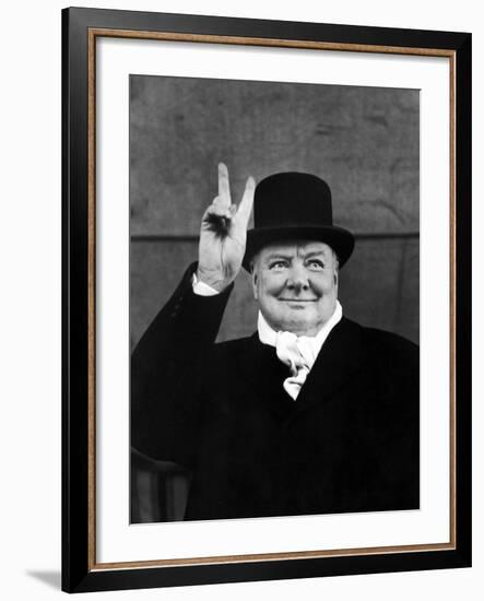 Winston Churchill Making "V" for Victory Sign-Alfred Eisenstaedt-Framed Premium Photographic Print