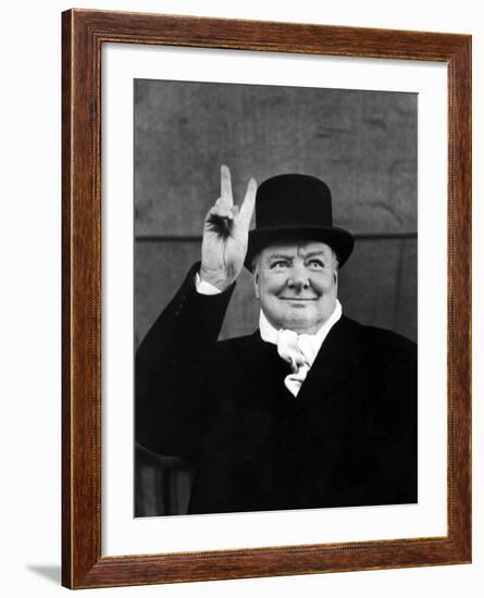 Winston Churchill Making "V" for Victory Sign-Alfred Eisenstaedt-Framed Premium Photographic Print