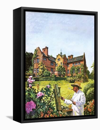 Winston Churchill Painting at Chartwell-Green-Framed Premier Image Canvas