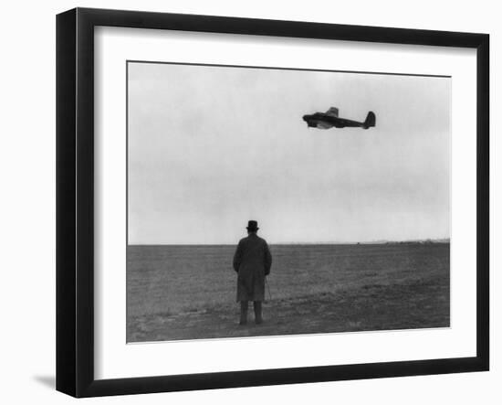 Winston Churchill, Photographed from Behind, Watching B-17 'Flying Fortress' in Flight, July 1940-null-Framed Photo