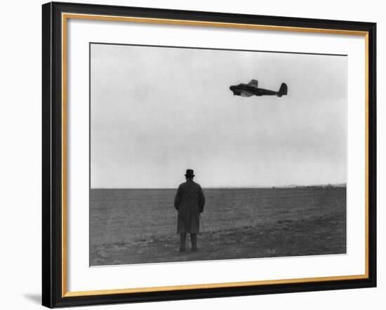 Winston Churchill, Photographed from Behind, Watching B-17 'Flying Fortress' in Flight, July 1940-null-Framed Photo