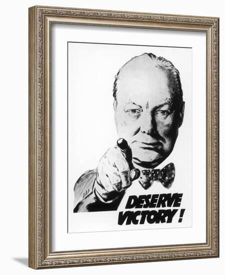 Winston Churchill Says We Deserve Victory!-null-Framed Premium Giclee Print