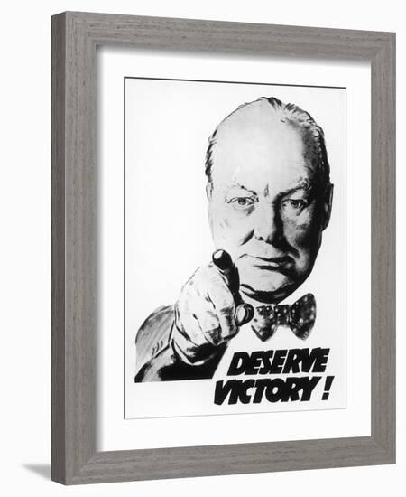 Winston Churchill Says We Deserve Victory!-null-Framed Premium Giclee Print