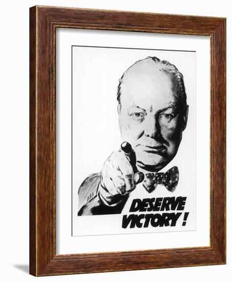 Winston Churchill Says We Deserve Victory!-null-Framed Premium Giclee Print