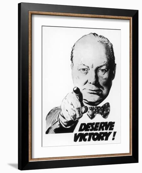 Winston Churchill Says We Deserve Victory!-null-Framed Premium Giclee Print