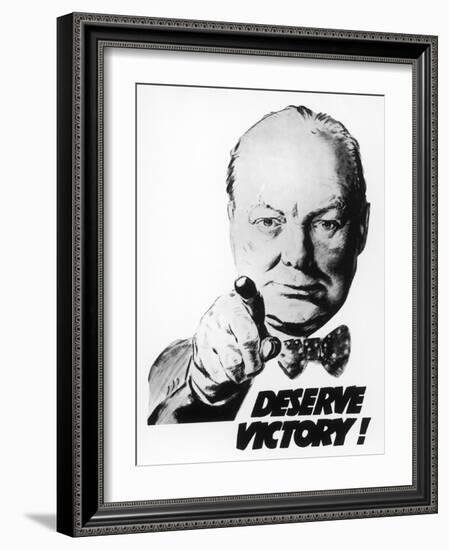 Winston Churchill Says We Deserve Victory!-null-Framed Premium Giclee Print