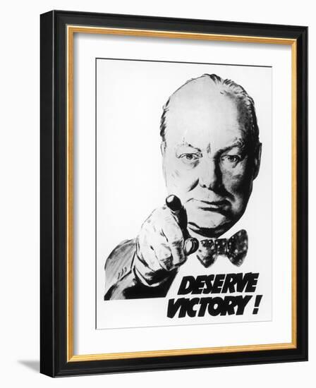 Winston Churchill Says We Deserve Victory!-null-Framed Premium Giclee Print