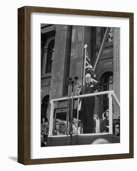 Winston Churchill Speaking at the Blenheim Palace Fete-null-Framed Photographic Print