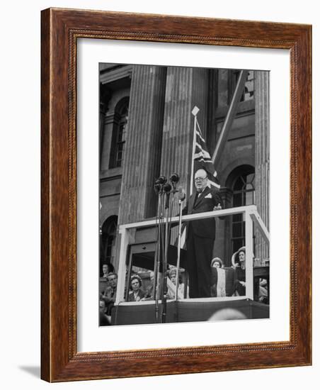 Winston Churchill Speaking at the Blenheim Palace Fete-null-Framed Photographic Print