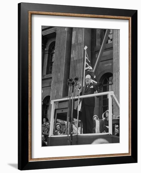 Winston Churchill Speaking at the Blenheim Palace Fete-null-Framed Photographic Print