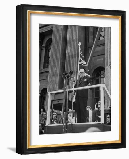 Winston Churchill Speaking at the Blenheim Palace Fete-null-Framed Photographic Print