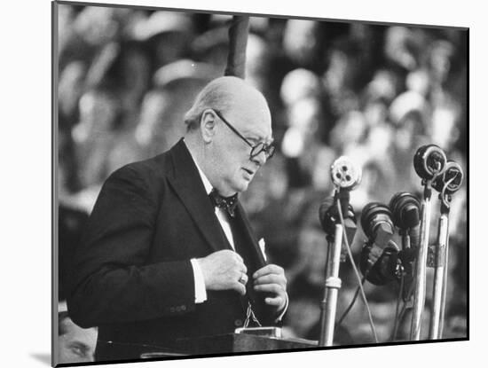 Winston Churchill Speaking at Wolverhampton Football Field-null-Mounted Photographic Print
