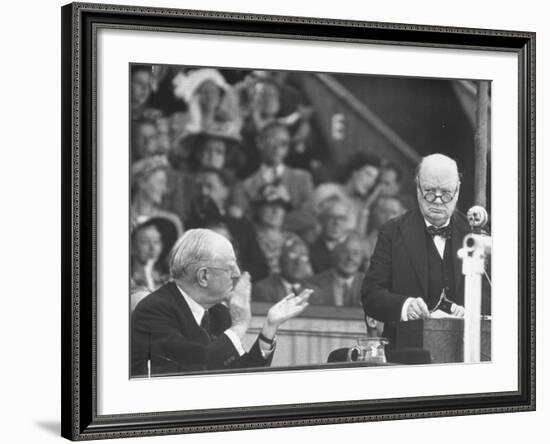 Winston Churchill Speaking at Wolverhampton Football Field-null-Framed Photographic Print