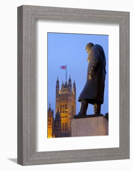 Winston Churchill Statue and the Houses of Parliament at Night-Miles Ertman-Framed Photographic Print