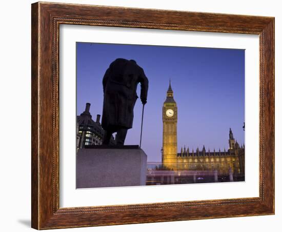 Winston Churchill Statue, Big Ben, Houses of Parliamant, London, England-Jon Arnold-Framed Photographic Print