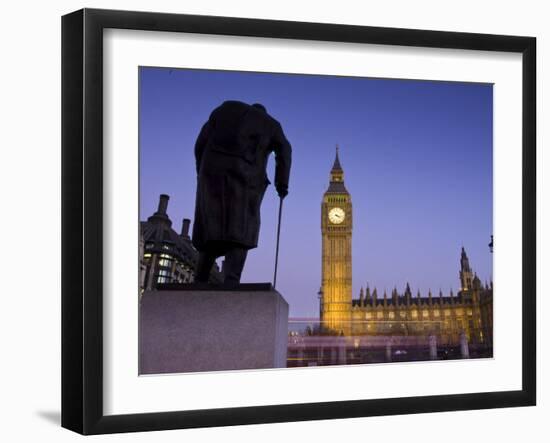 Winston Churchill Statue, Big Ben, Houses of Parliamant, London, England-Jon Arnold-Framed Photographic Print