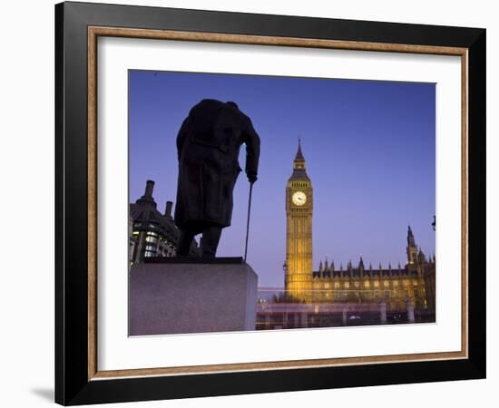 Winston Churchill Statue, Big Ben, Houses of Parliamant, London, England-Jon Arnold-Framed Photographic Print