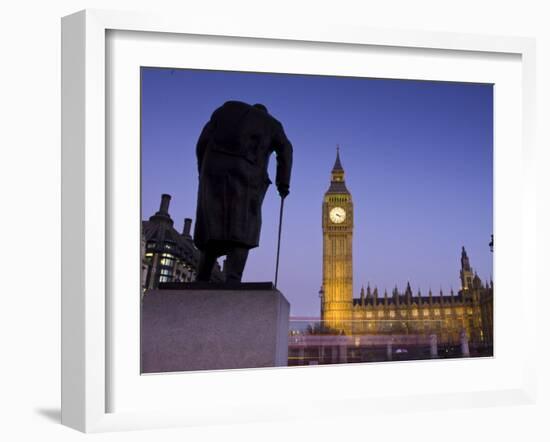 Winston Churchill Statue, Big Ben, Houses of Parliamant, London, England-Jon Arnold-Framed Photographic Print