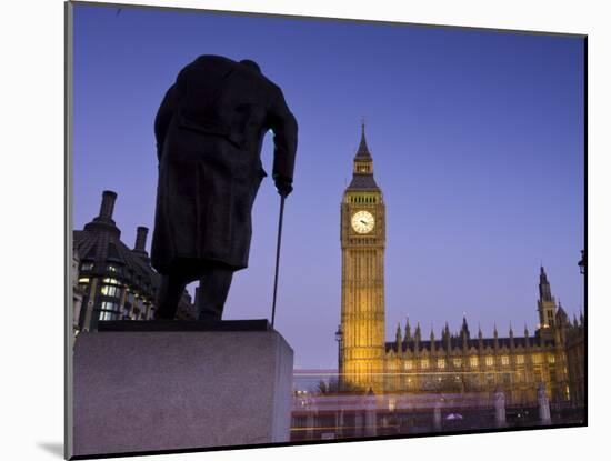 Winston Churchill Statue, Big Ben, Houses of Parliamant, London, England-Jon Arnold-Mounted Photographic Print