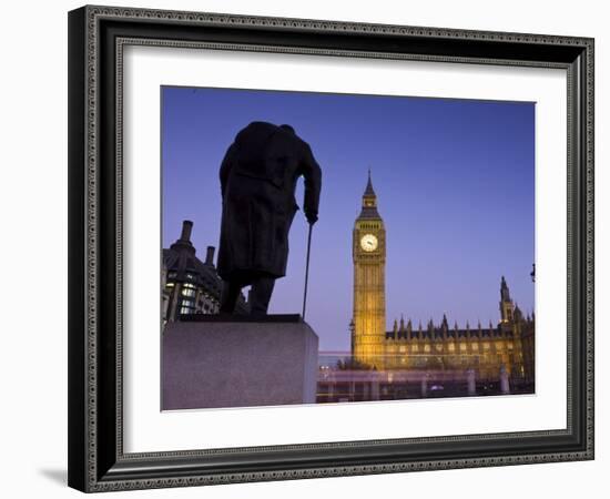 Winston Churchill Statue, Big Ben, Houses of Parliamant, London, England-Jon Arnold-Framed Photographic Print